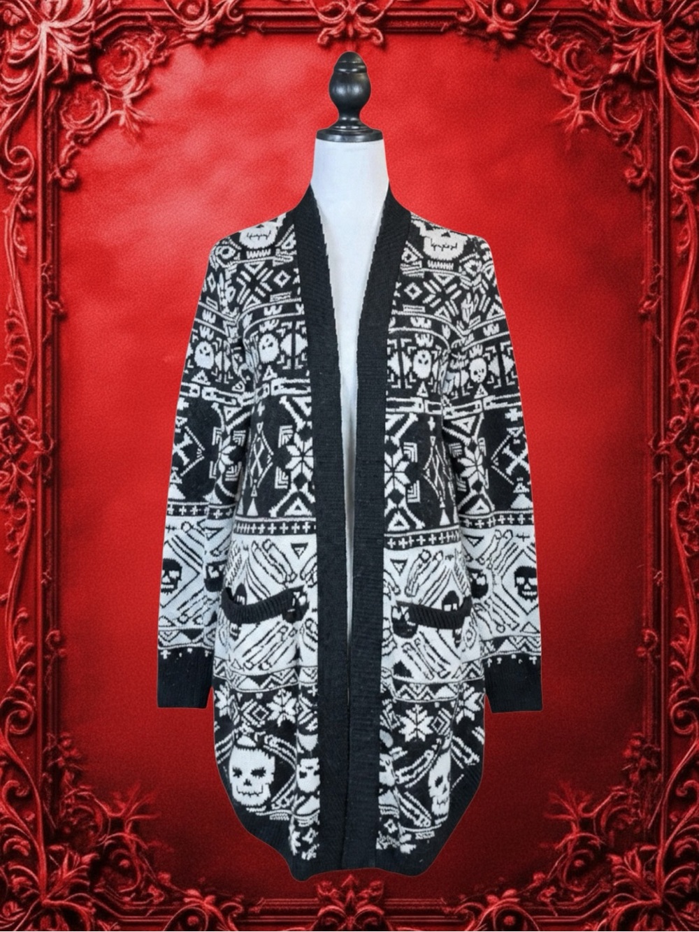 Hot Topic Social Collision Retro Goth Grunge Punk Skulls Fair Isle Cardigan M